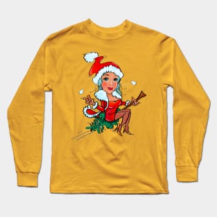 Charming Christmas Elf Flying, Christmas Tree Long Sleeve T-Shirt